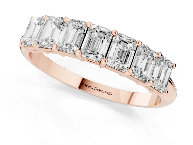 Emerald Cut Lab-Grown Diamond Half Eternity Band | Corner Claw Prongs | Rose Gold
