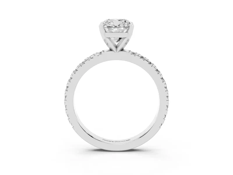 Cushion Cut Diamond Pavé Band Solitaire Set in Silver with Prong Setting