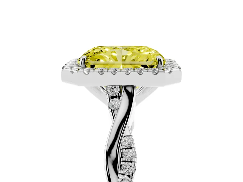 Radiant Cut Halo Engagement Ring Setting for a Fancy Yellow Lab-Grown Diamond | Pavé Twist Band | Sterling Silver
