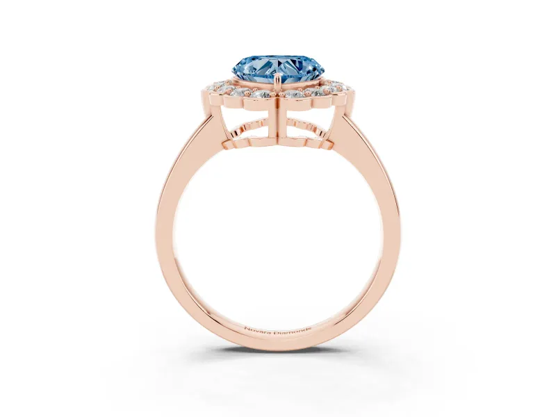 Heart-Shaped Scalloped Cluster Halo Engagement Ring Setting for a Fancy Blue Lab-Grown Diamond | Plain Band | Rose Gold