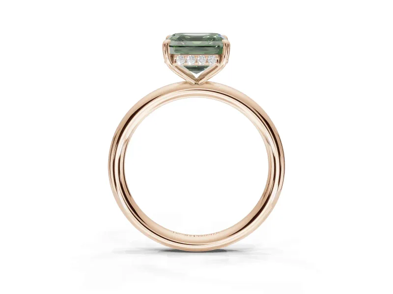 Asscher Cut Hidden Halo Ring Setting for a Fancy Green Lab-Grown Diamond | Rose Gold