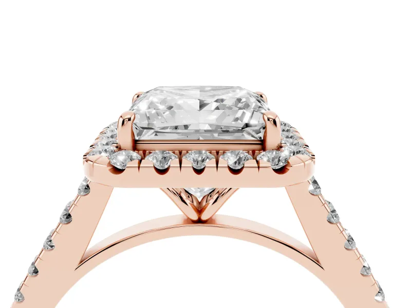 Princess Cut Halo Engagement Ring Setting | Pave Shoulders | Rose Gold