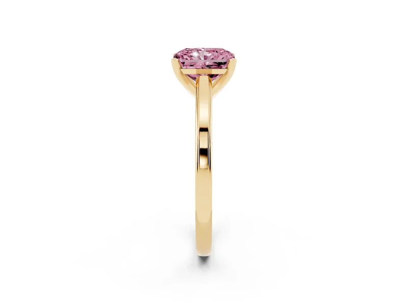 Radiant Cut Solitaire Engagement Ring Setting for a Fancy Pink Lab-Grown Diamond | Stepped Flat Band | Yellow Gold