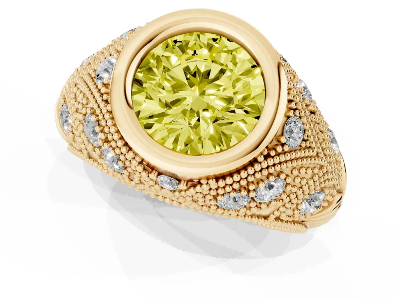 Round Vintage Bezel Engagement Ring Setting for a Fancy Yellow Lab-Grown Diamond | Yellow Gold