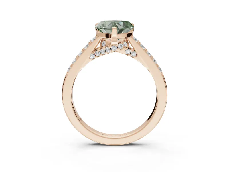 Heart-Shaped Pavé Solitaire Engagement Ring Setting for a Fancy Green Lab-Grown Diamond | Crossover Gallery | Rose Gold