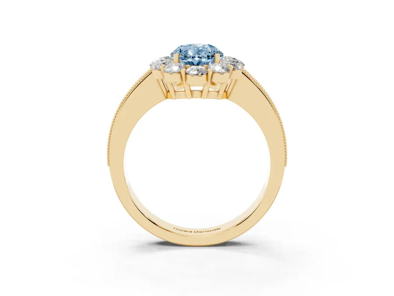 Oval Vintage Halo Engagement Ring Setting for a Fancy Blue Lab-Grown Diamond | Yellow Gold