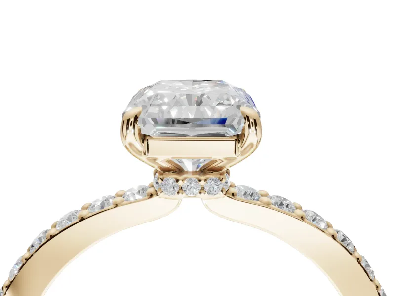 Radiant Cut Hidden Halo Engagement Ring Setting | Yellow Gold