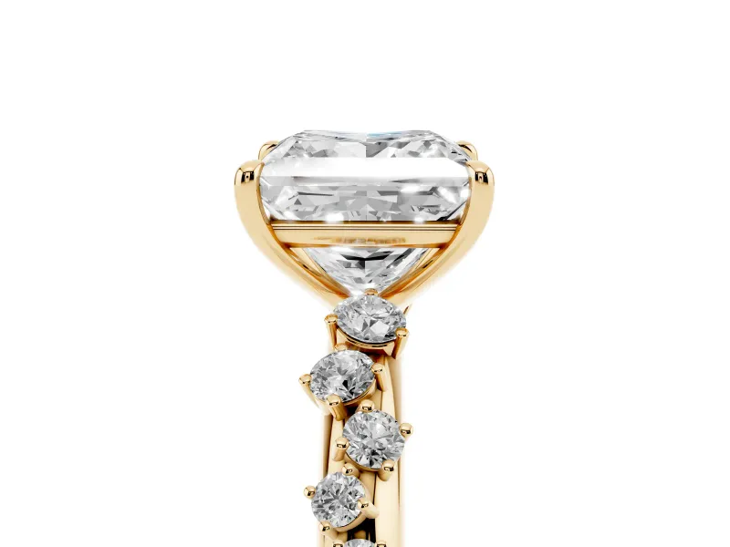 Princess Cut Diamond Cluster Solitaire Ring Set in Yellow gold with Prong Setting