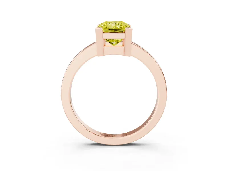Fancy Yellow Radiant Cut Diamond Solitaire Ring Set in Rose gold with Prong Head and Smooth Polished Band