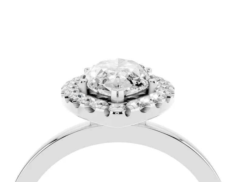 Marquise Thin Halo Engagement Ring Setting | Plain Polished Band | Sterling Silver