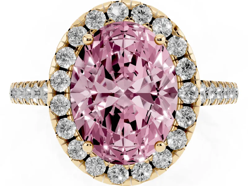 Oval Raised Halo Engagement Ring Setting for a Fancy Pink Lab-Grown Diamond | Yellow Gold