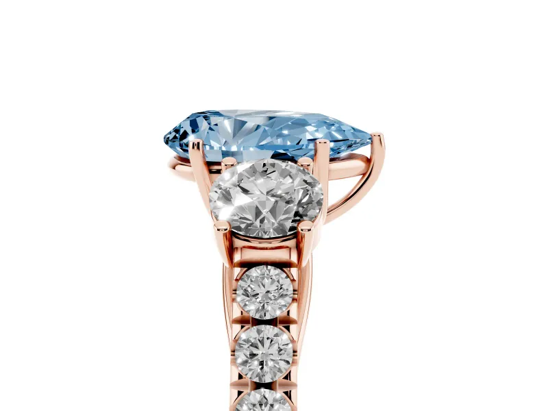 Pear-Shaped Engagement Ring Setting for a Fancy Blue Lab-Grown Diamond | Three Stone | Rose Gold