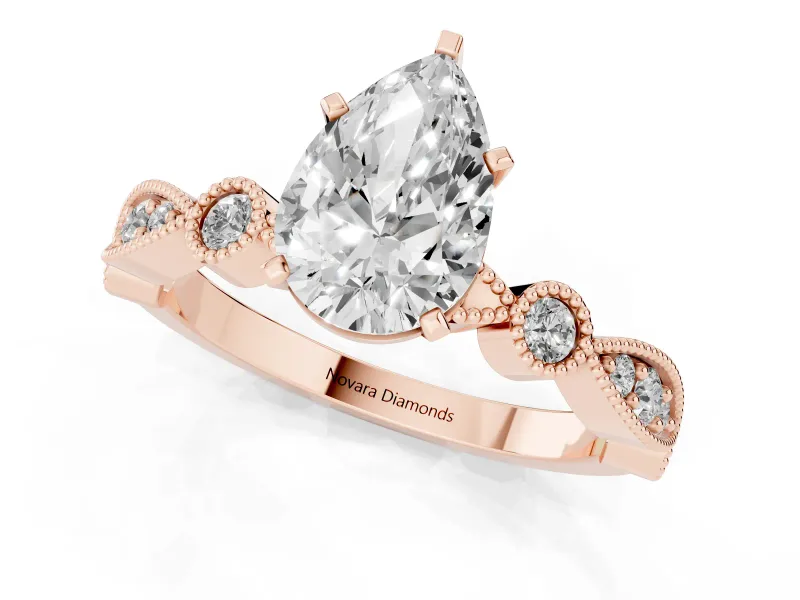 Pear-Shaped Vintage Milgrain Solitaire Engagement Ring Setting | Bezel Accents | Rose Gold