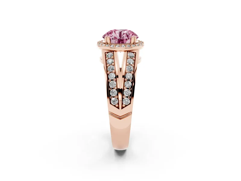 Round Halo Engagement Ring Setting for a Fancy Pink Lab-Grown Diamond | Split Shank | Rose Gold