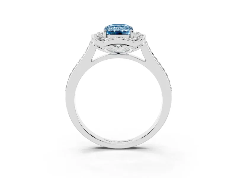 Emerald Cut Halo Engagement Ring Setting for a Fancy Blue Lab-Grown Diamond | Petal Tips | Platinum