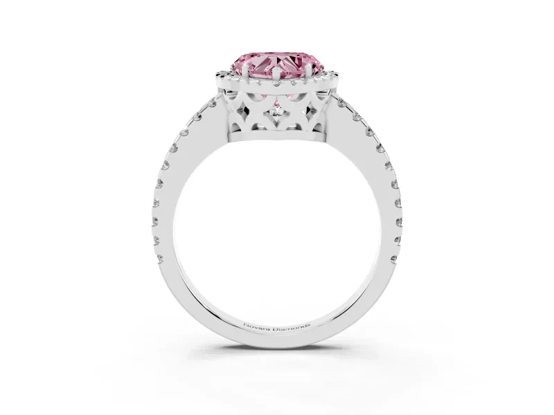 Heart-Shaped Pave Halo Engagement Ring Setting for a Fancy Pink Lab-Grown Diamond | Platinum
