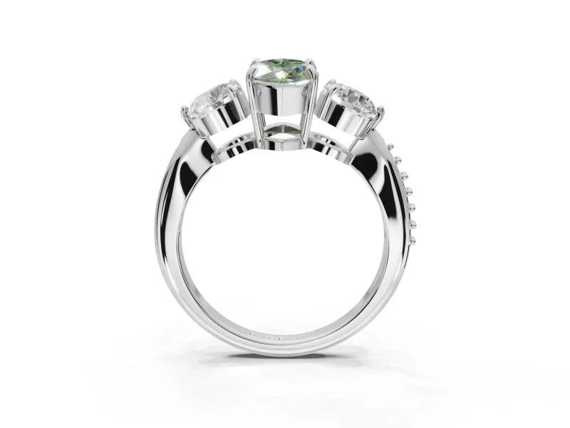 Marquise Three Stone Engagement Ring Setting for a Fancy Green Lab-Grown Diamond | Tapered Pave Band | Sterling Silver