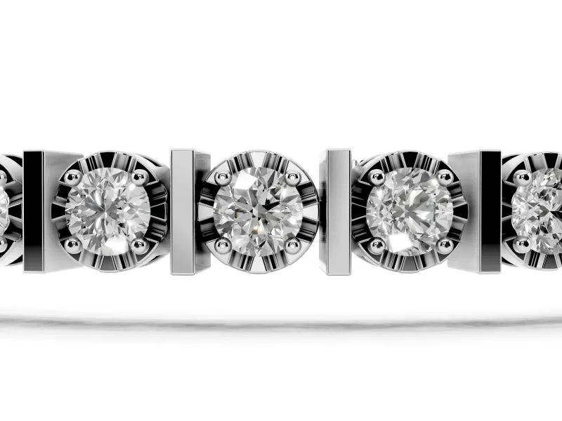 Round Lab-Grown Diamond Station Tennis Bracelet | Polished Bar Spacers | Sterling Silver