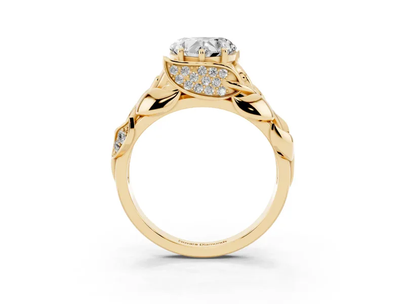 Heart-Shaped Leaf Bypass Engagement Ring Setting | Pave Leaf Accents | Yellow Gold