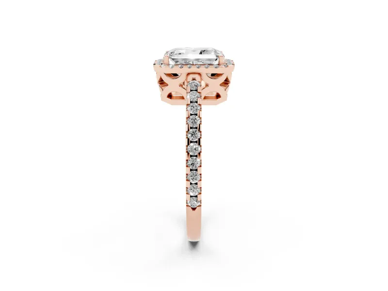 Radiant Cut Halo Engagement Ring Setting | Half Pave Band | Rose Gold