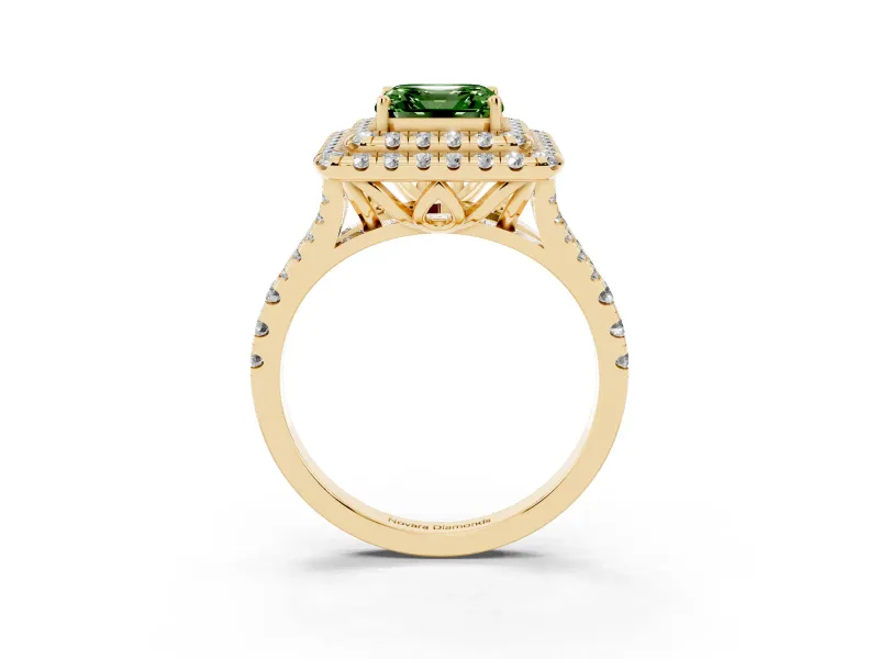 Asscher Cut Halo Split Shank Engagement Ring Setting for a Fancy Green Lab-Grown Diamond | Yellow Gold