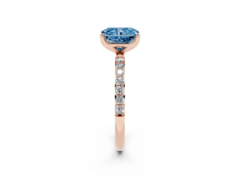 Radiant Cut Pave Engagement Ring Setting for a Fancy Blue Lab-Grown Diamond | Slim Band | Rose Gold