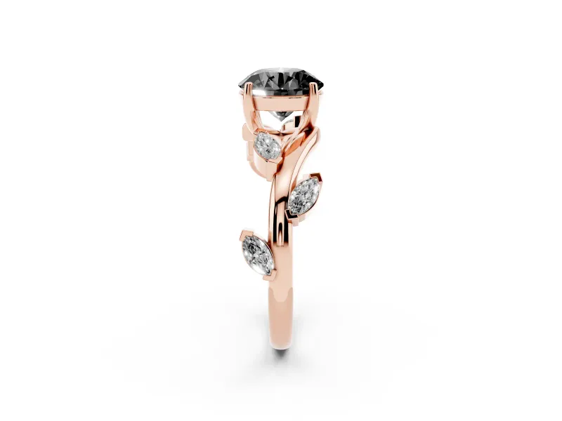 Round Twisted Vine Engagement Ring Setting for a Black Center | Marquise Side Stones | Rose Gold