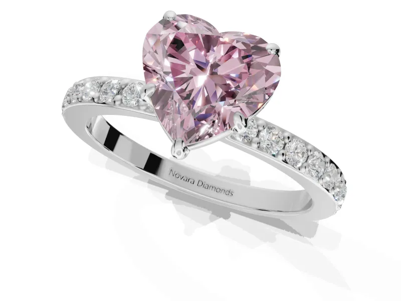 Heart-Shaped Hidden Halo Engagement Ring Setting for a Fancy Pink Lab-Grown Diamond | Pavé Band | Platinum