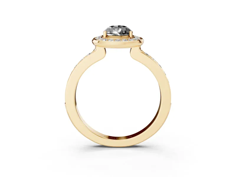 Pear-Shaped Bezel-Rim Halo Engagement Ring Setting for a Black Center | Pavé Band | Yellow Gold