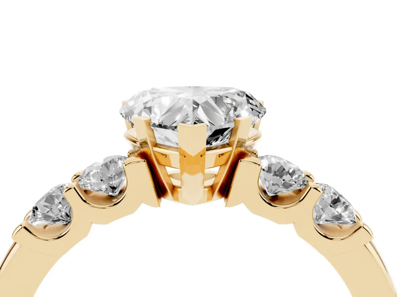 Heart-Shaped Five Stone Engagement Ring Setting | Prong-Set Side Stones | Yellow Gold