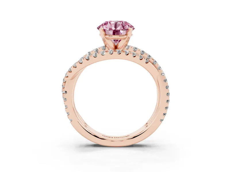 Round Twisted Pavé Engagement Ring Setting for a Fancy Pink Lab-Grown Diamond | Rose Gold