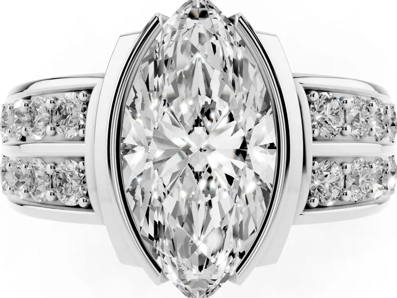 Marquise Half Bezel Engagement Ring Setting | Double Row Channel Band | Platinum