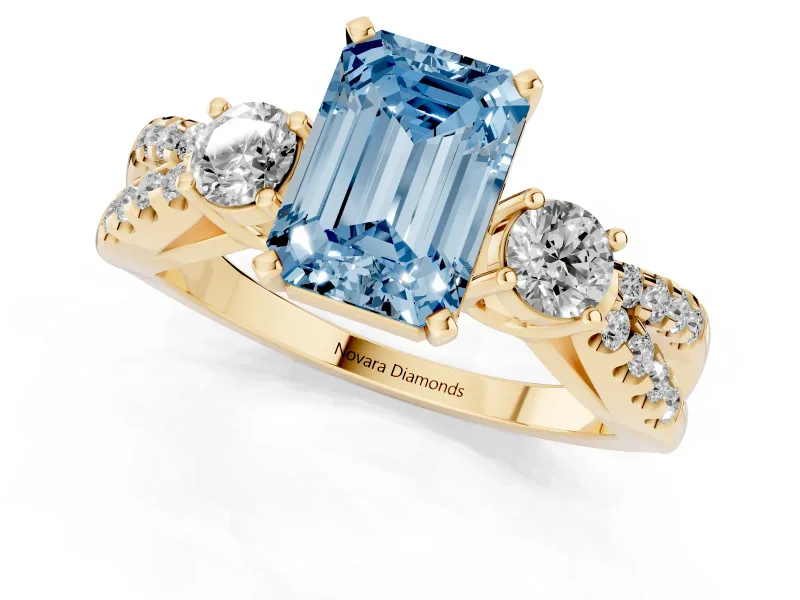 Emerald Cut Three Stone Engagement Ring Setting for a Fancy Blue Lab-Grown Diamond | Yellow Gold