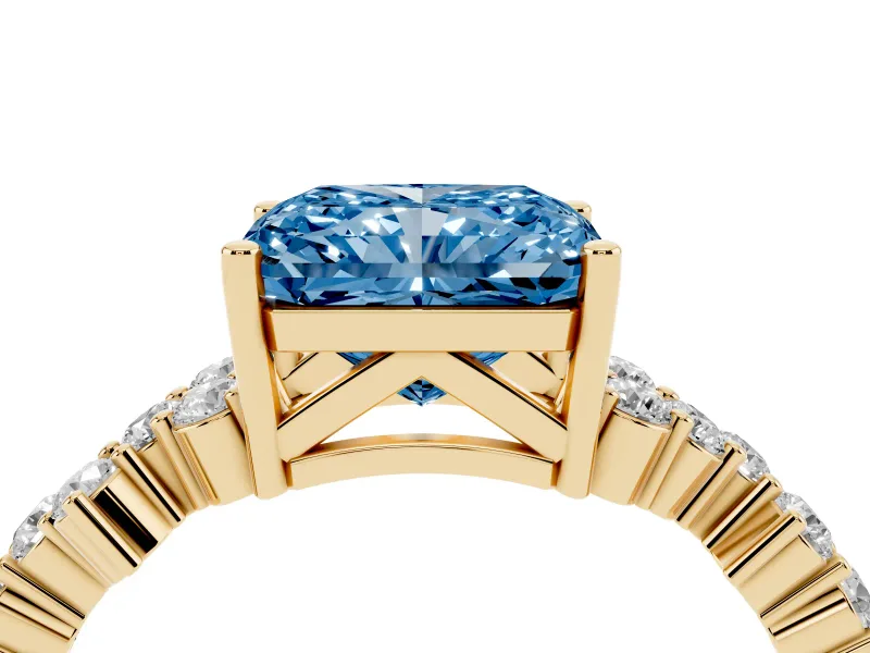 Radiant Cut Accented Engagement Ring Setting for a Fancy Blue Lab-Grown Diamond | Yellow Gold