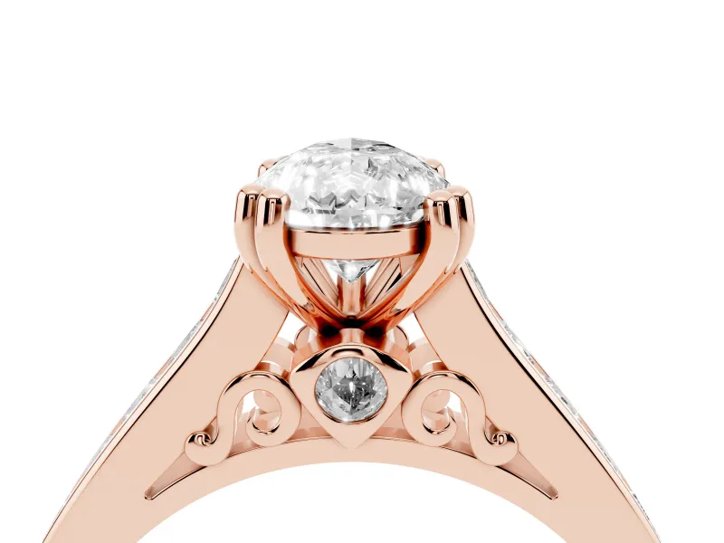 Pear-Shaped Cathedral Channel Set Engagement Ring Setting | Double Claw Prongs | Rose Gold