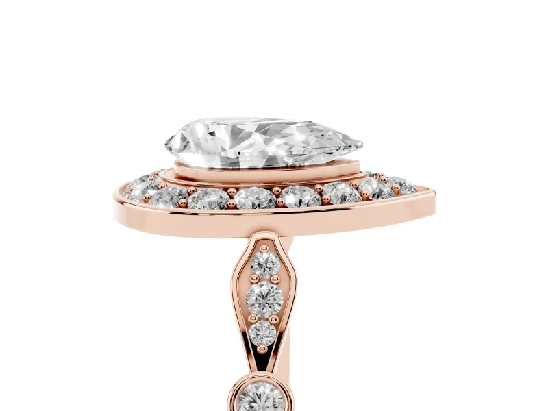 Pear-Shaped Vintage Halo Engagement Ring Setting | Bezel Station Shoulders | Rose Gold