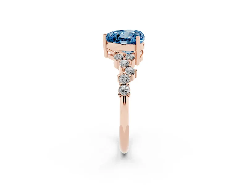 Heart-Shaped Scattered Accent Engagement Ring Setting for a Fancy Blue Lab-Grown Diamond | Rose Gold