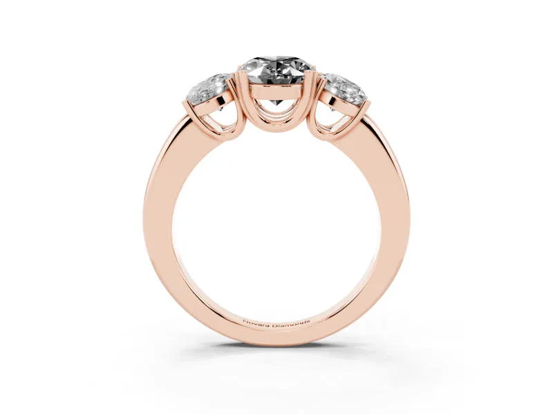 Oval Three Stone Engagement Ring Setting for a Black Center | Double Claw Head | Rose Gold