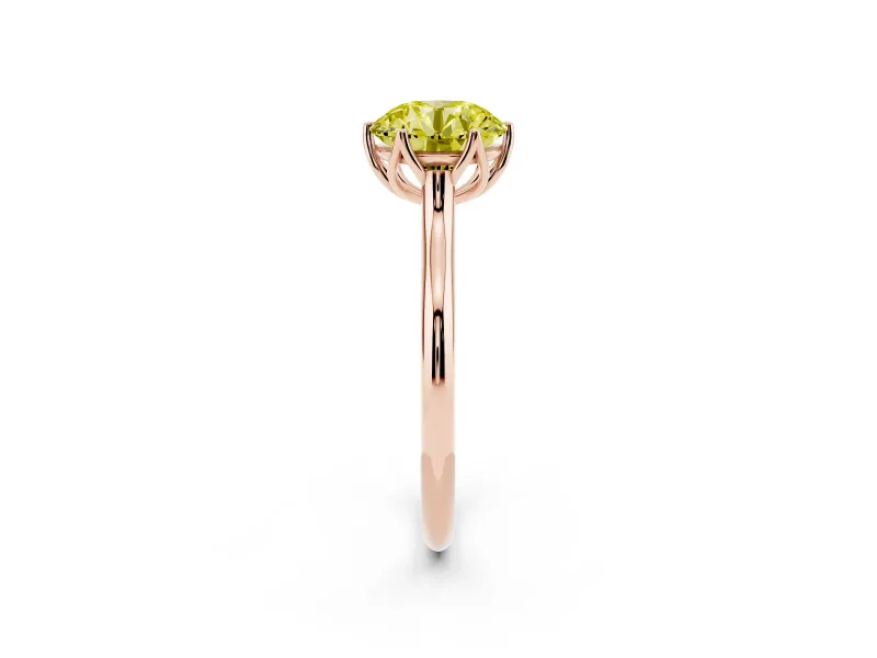 Fancy Yellow Round Cut Diamond Solitaire Cathedral Ring Set in Rose gold with Prong Setting