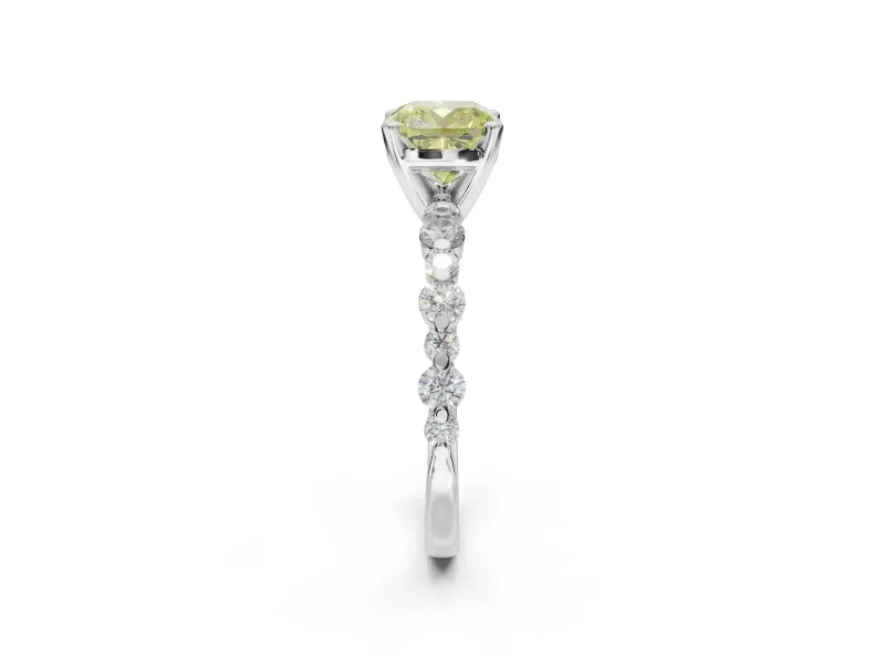 Cushion Cut Pavé Solitaire Engagement Ring Setting for a Fancy Yellow Lab-Grown Diamond | Alternating Accents | Platinum