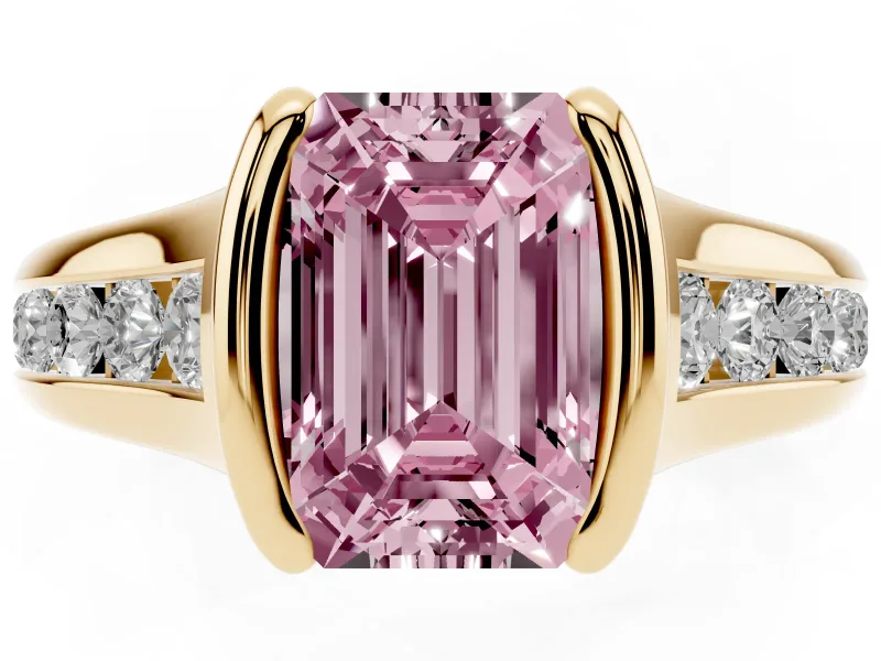 Emerald Cut Half Bezel Engagement Ring Setting for a Fancy Pink Lab-Grown Diamond | Yellow Gold