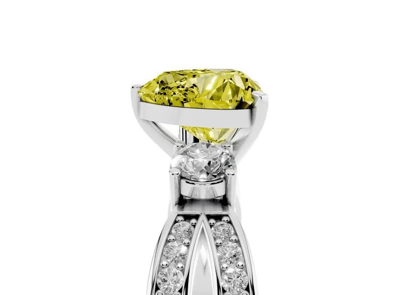 Fancy Yellow Three-Stone Heart Cut Diamond Twist Band Ring Set in Platinum with Pavé Accents and Prong Setting