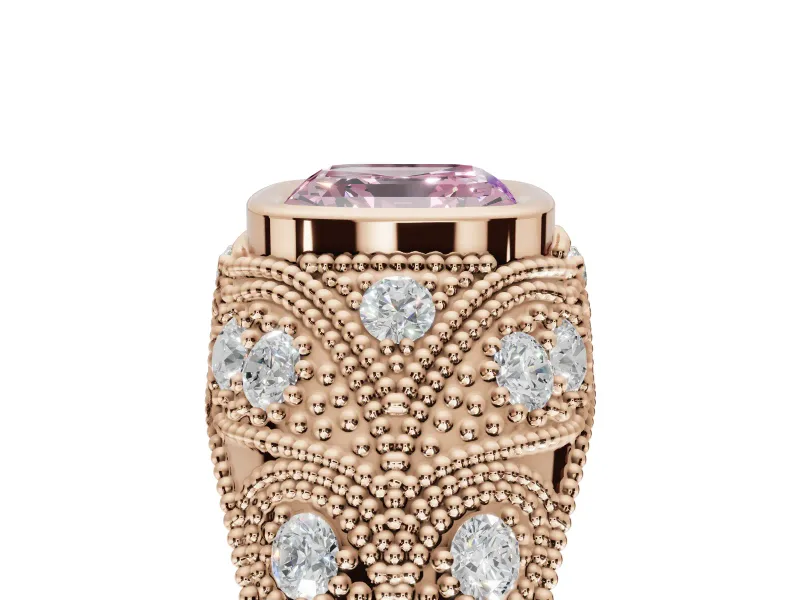 Asscher Cut Vintage Bezel Engagement Ring Setting for a Fancy Pink Lab-Grown Diamond | Rose Gold