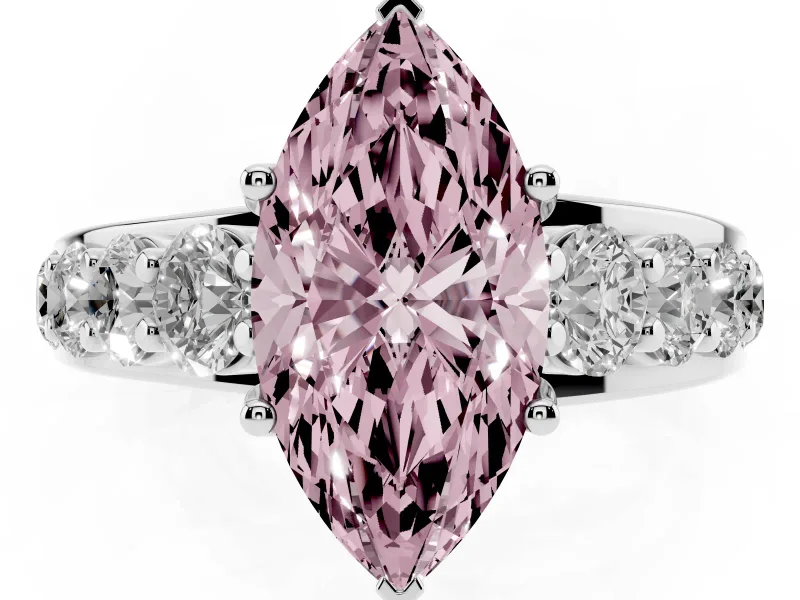 Marquise Graduated Engagement Ring Setting for a Fancy Pink Lab-Grown Diamond | White Gold