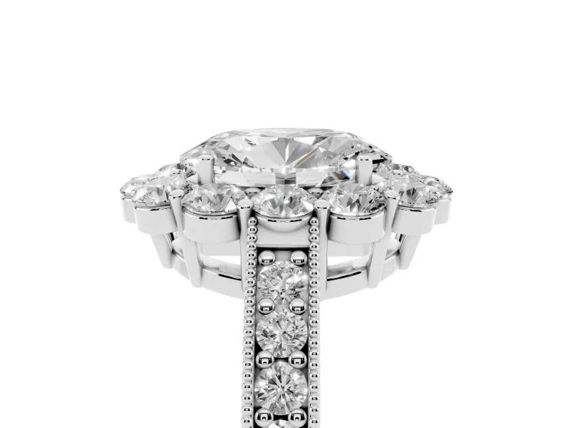 Oval Vintage Halo Engagement Ring Setting | Milgrain Channel Band | White Gold