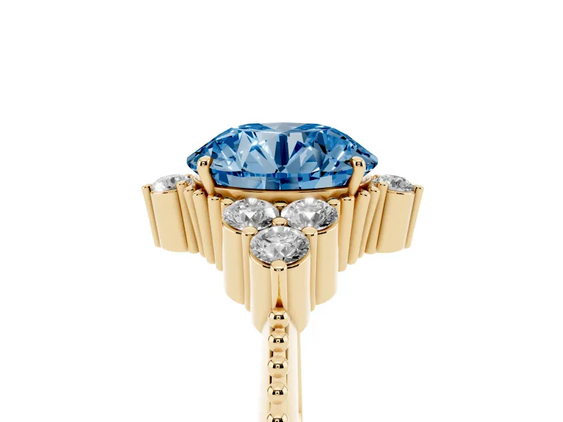 Round Cluster Engagement Ring Setting for a Fancy Blue Lab-Grown Diamond | Yellow Gold