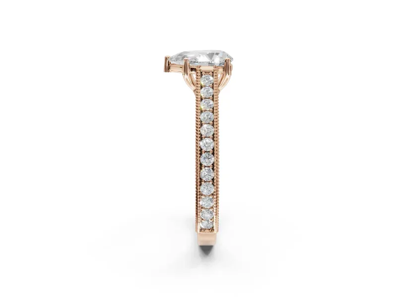 Pear-Shaped Vintage Engraved Pavé Engagement Ring Setting | Milgrain Edges | Rose Gold