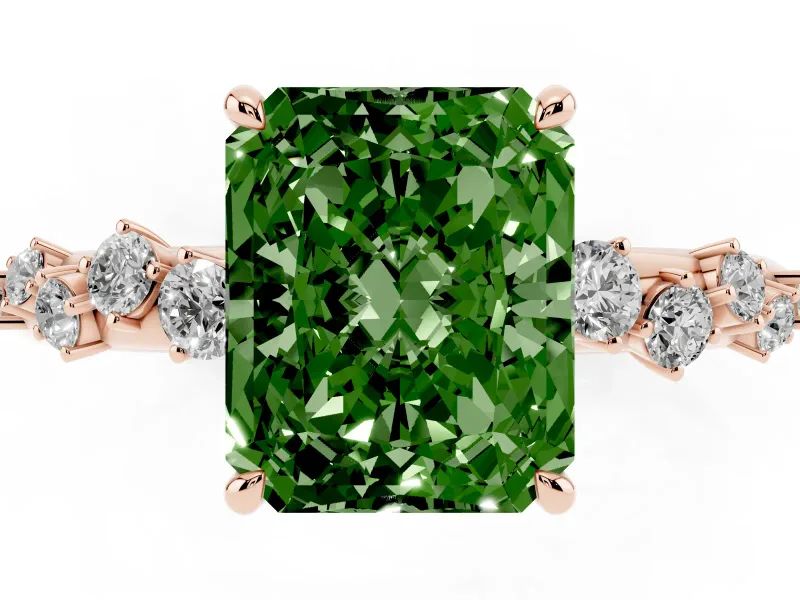 Radiant Cut Graduated Solitaire Engagement Ring Setting for a Fancy Green Lab-Grown Diamond | Rose Gold