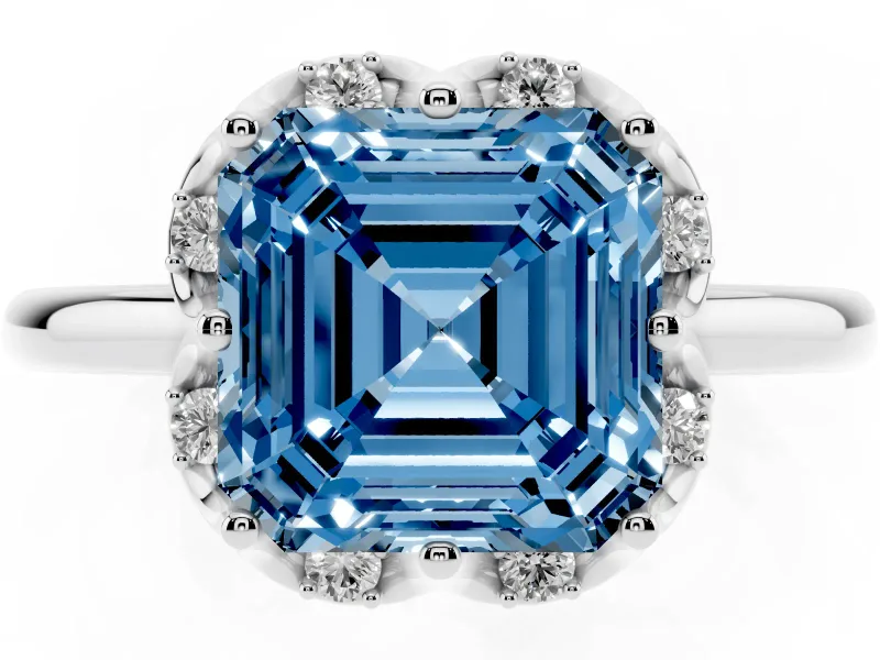 Asscher Cut Petal Halo Engagement Ring Setting for a Fancy Blue Lab-Grown Diamond | Sterling Silver