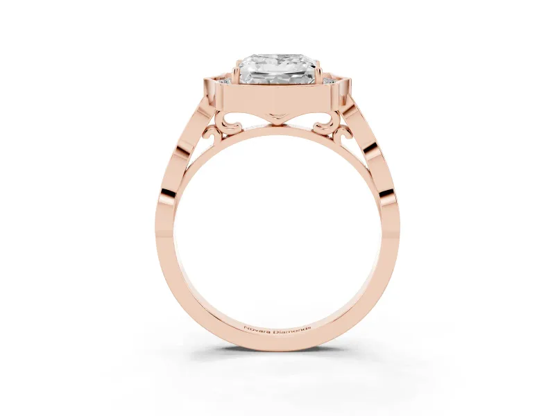 Princess Cut Vintage Scalloped Halo Engagement Ring Setting | Pave Band | Rose Gold